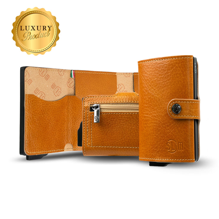 SLim®️ genuine leather blue petroleum multicolour wallet with zip