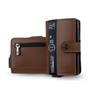 Portacarte Vera Pelle marrone con zip