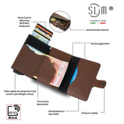 Portacarte Vera Pelle marrone con zip
