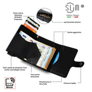 Porta Carte Vera Pelle Tejus-S Nero Con Zip