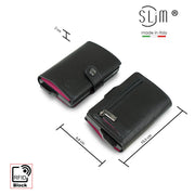 Porta Carte Vera Pelle Nero Fucsia con zip porta monete