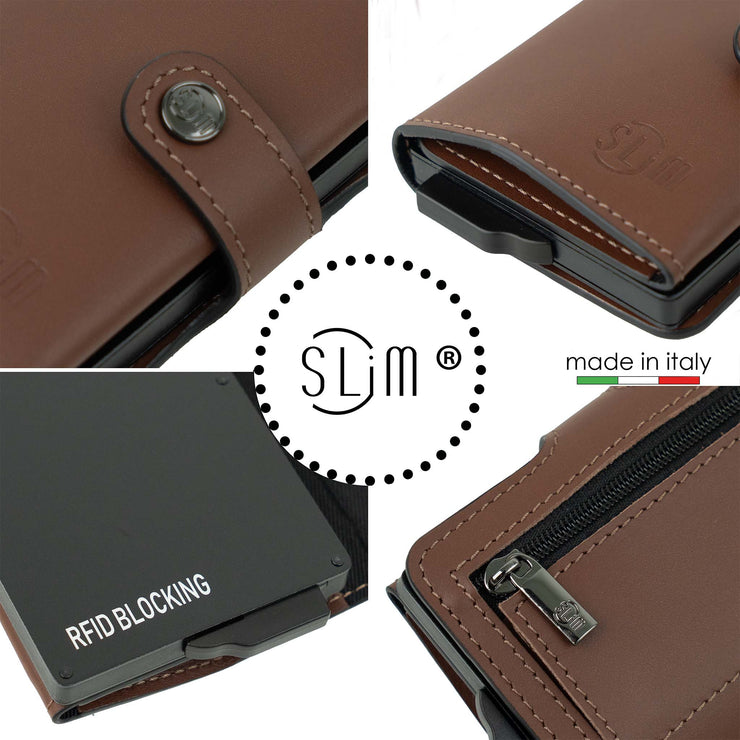 Portacarte Vera Pelle marrone con zip