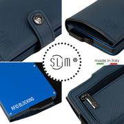 Porta Carte Vera Pelle Carbon Style Blu con zip