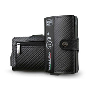 Porta Carte Vera Pelle Carbon Style Nero con zip