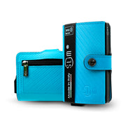 Porta Carte Vera Pelle Carbon Style Azzurro con zip