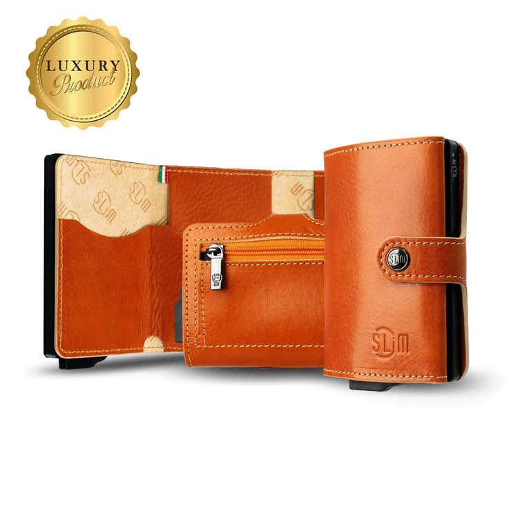 SLim®️ genuine leather blue petroleum multicolour wallet with zip