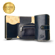 SLim®️ genuine leather blue petroleum multicolour wallet with zip