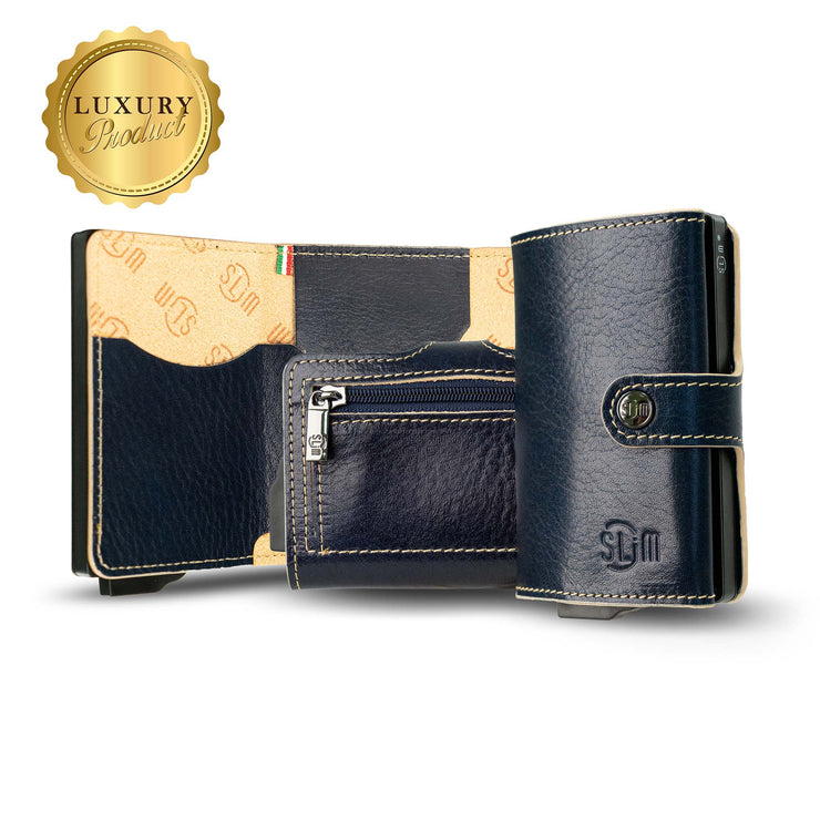 SLim®️ genuine leather blue petroleum multicolour wallet with zip