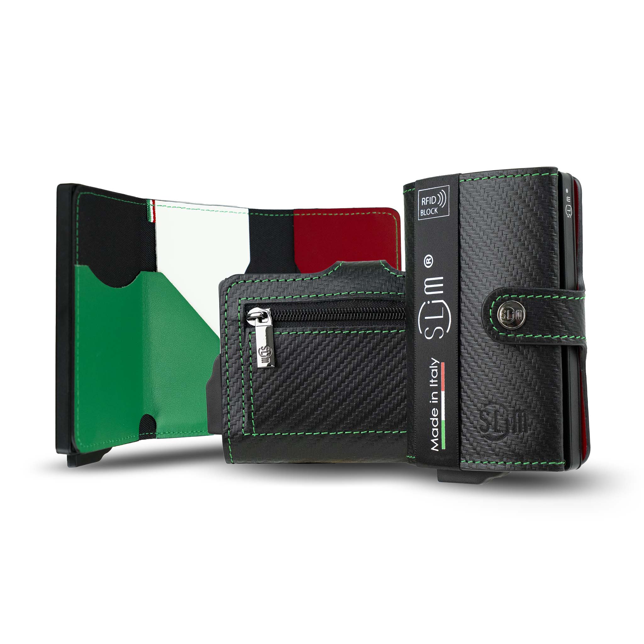Porta Carte Vera Pelle Carbon Style Tricolore Italia