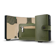 Porta Carte Vera Pelle Stampa Cinghialino Verde/Beige con ZIp