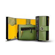 Porta carte Vera Pelle Verde Pistacchio-Giallo con zip porta-monete