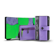 SLim®️ genuine leather wallet purple/lime green with coin pocket and zip