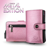 Porta Carte Vera Pelle Bottalato Metal Rosa