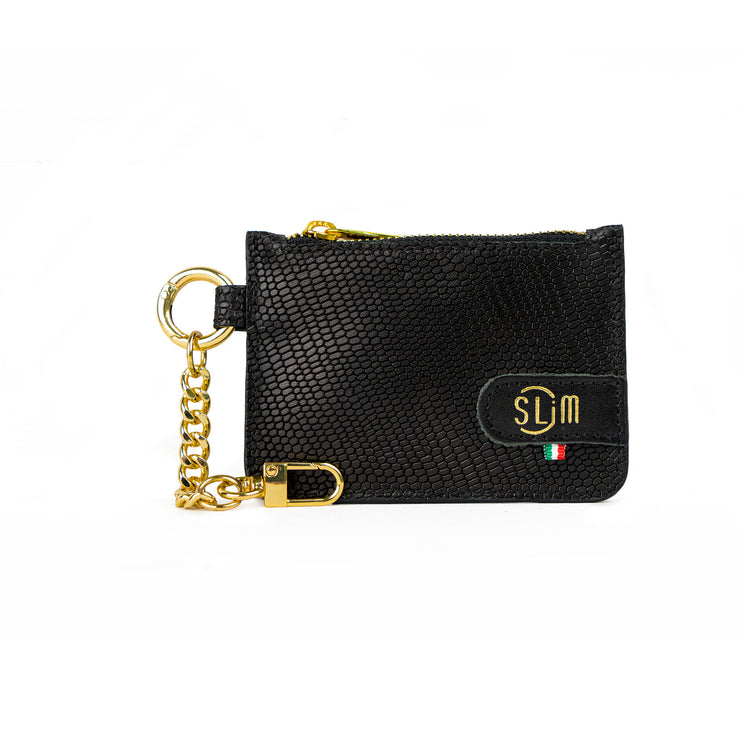 Portachiavi-Portamonete SLim®️ Vera Pelle Tejus Nero e Oro