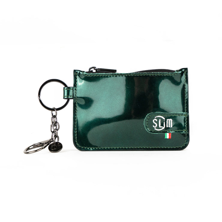 Portachiavi-Portamonete SLim®️ Vera Pelle Specchio Verde