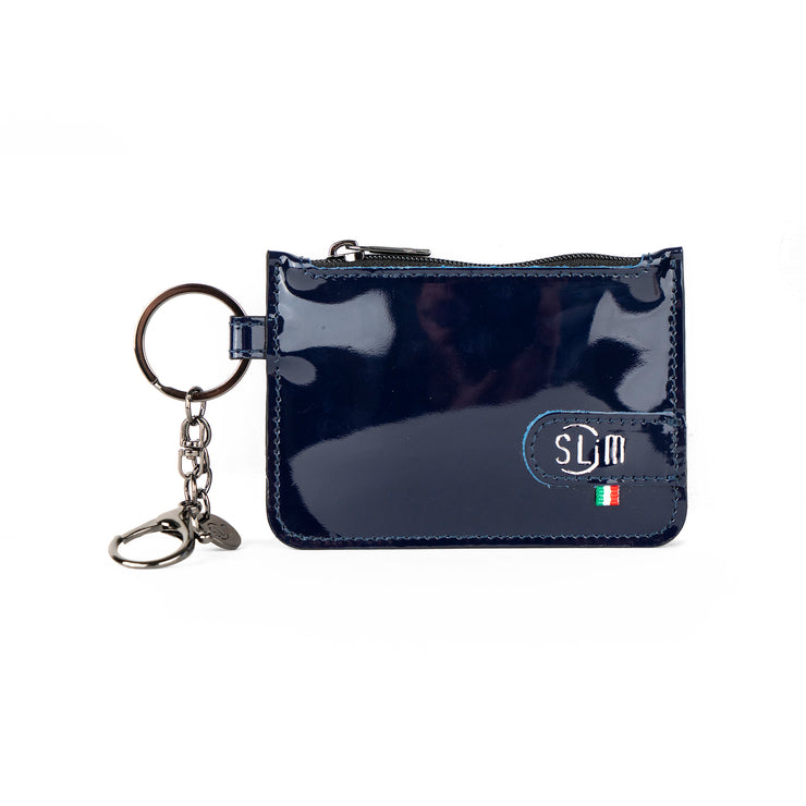 Portachiavi-Portamonete SLim®️ Vera Pelle Specchio Blu