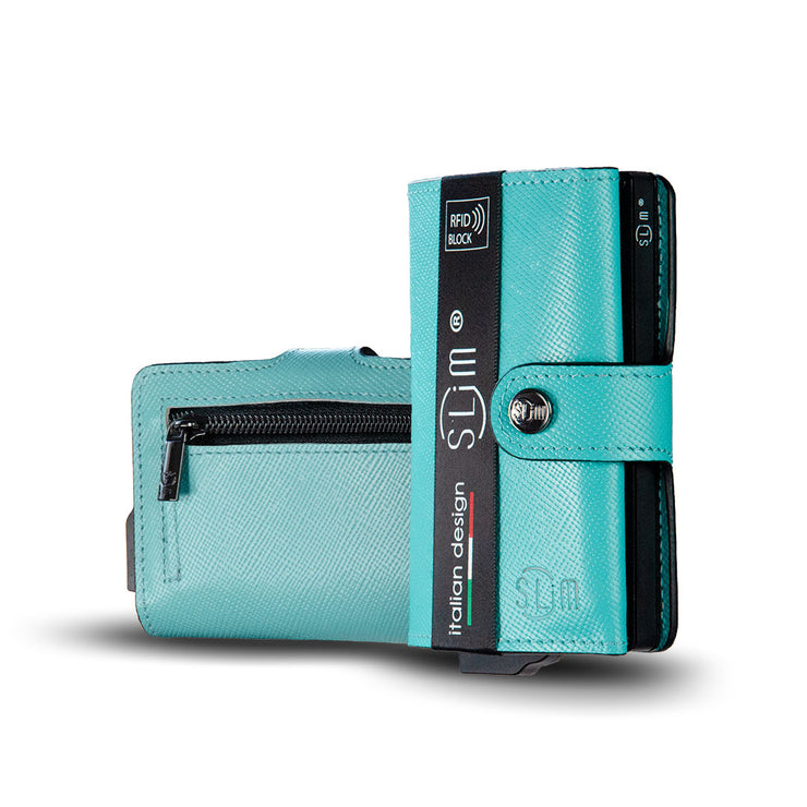 SLim®️ genuine leather blue petroleum multicolour wallet with zip