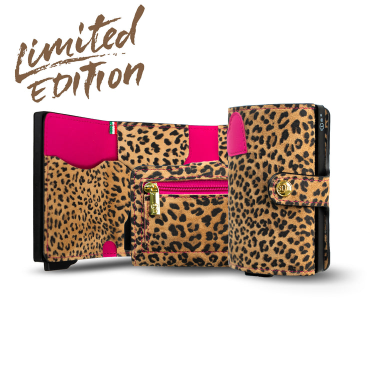 SLim®️ Vera Pelle Animalier Leopard Fucsia con zip porta monete