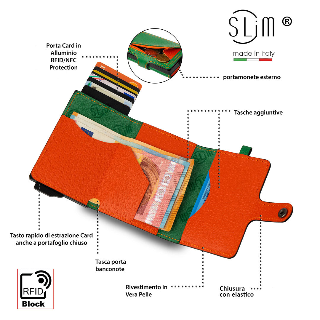 SLim®️ con Necklace Verde/Arancio e zip porta monete