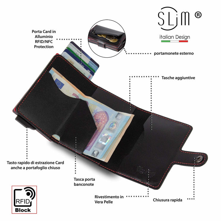 SLim®️ genuine leather blue petroleum multicolour wallet with zip