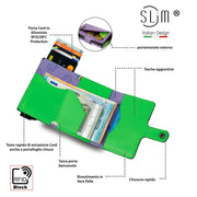 SLim®️ genuine leather wallet purple/lime green with coin pocket and zip