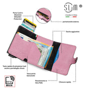 Porta Carte Vera Pelle Bottalato Metal Rosa