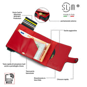 Porta Carte Vera Pelle Rosso con zip Doppia cassa