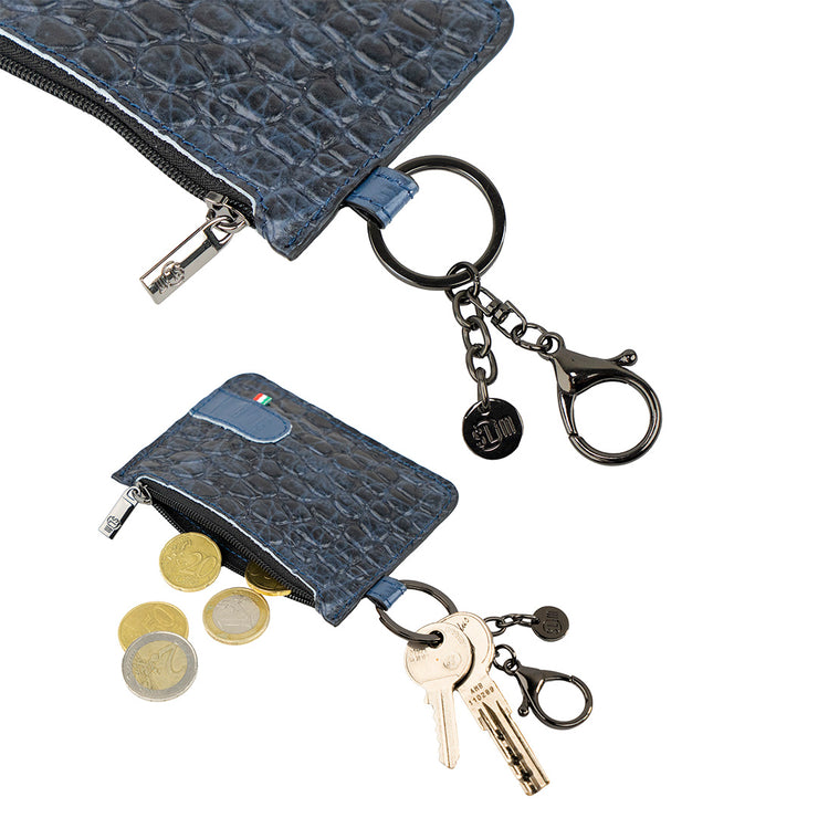 Portachiavi-Portamonete SLim®️ Vera Pelle Cocco Blu