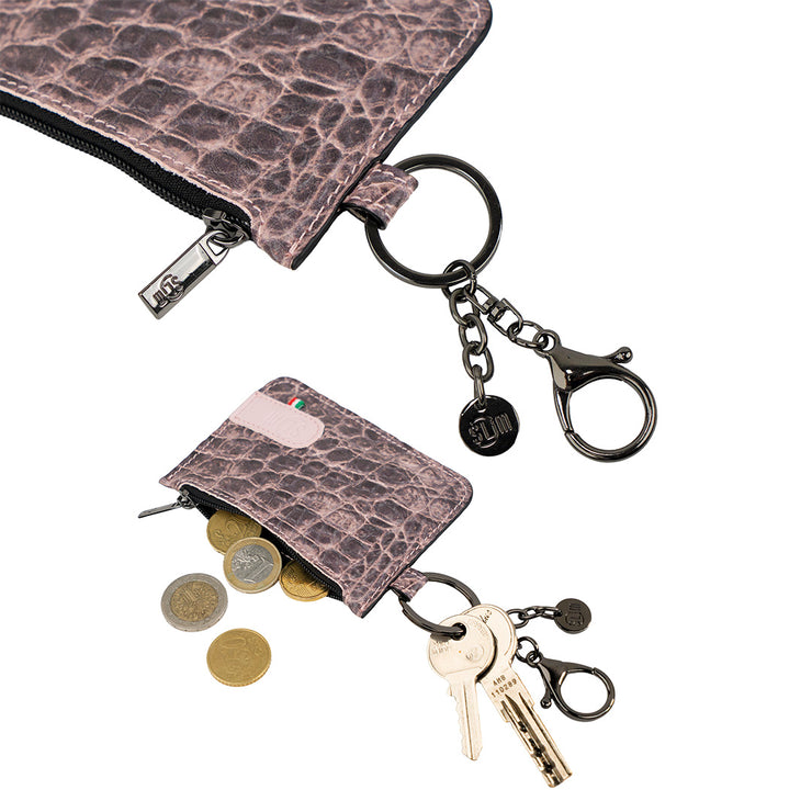 Portachiavi-Portamonete SLim®️ Vera Pelle Cocco Rosa