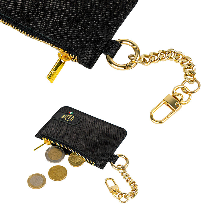 Portachiavi-Portamonete SLim®️ Vera Pelle Tejus Nero e Oro