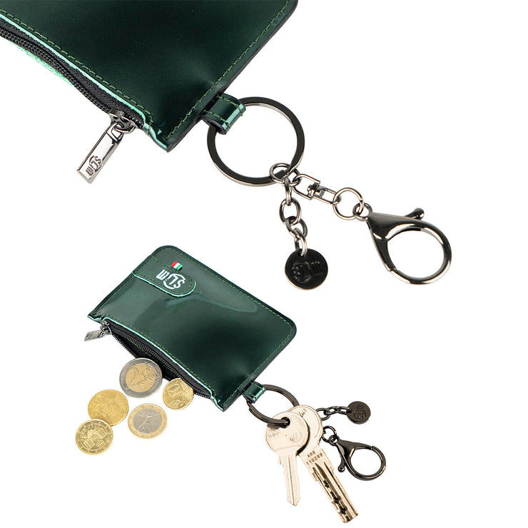 Portachiavi-Portamonete SLim®️ Vera Pelle Specchio Verde