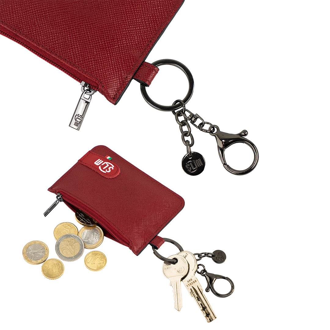 Portachiavi-Portamonete SLim®️ Vera Pelle Saffiano Rosso Rubino