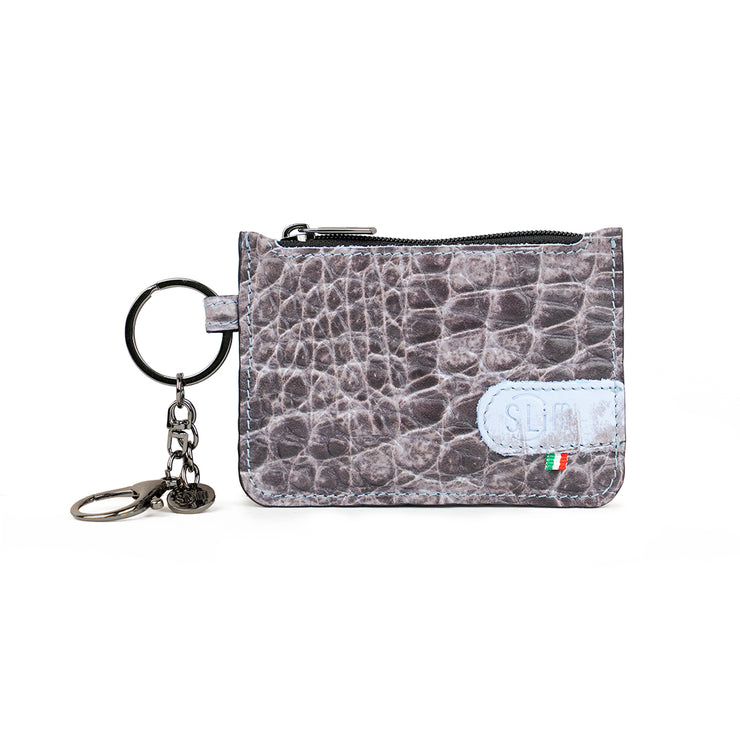Portachiavi-Portamonete SLim®️ Vera Pelle Cocco Azzurro