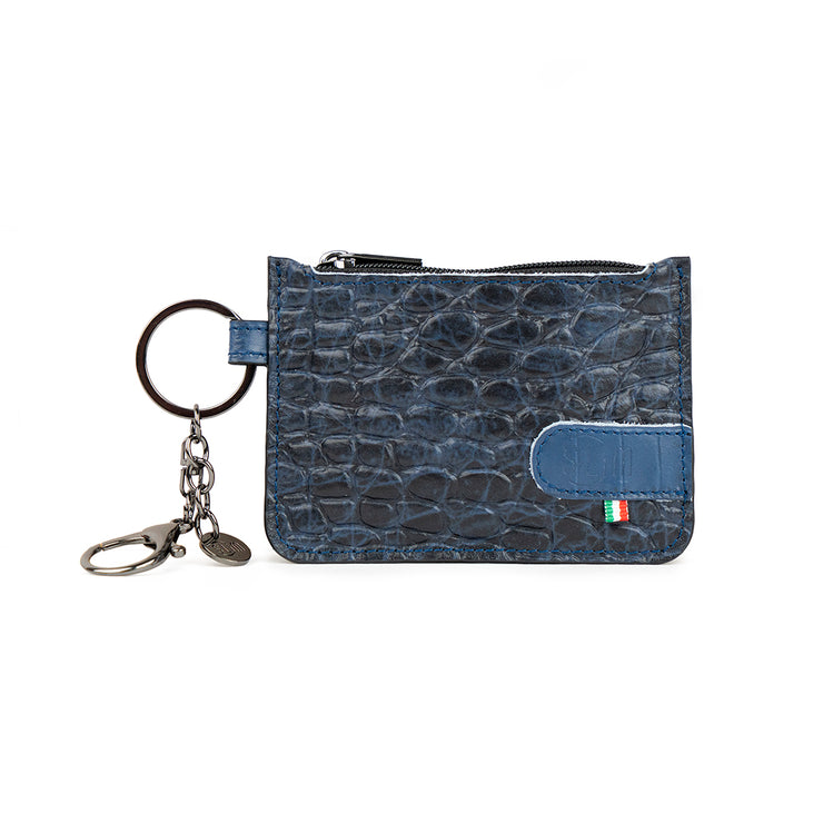 Portachiavi-Portamonete SLim®️ Vera Pelle Cocco Blu