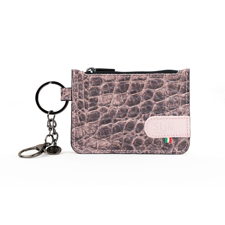 Portachiavi-Portamonete SLim®️ Vera Pelle Cocco Rosa