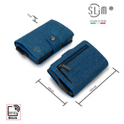 Porta Carte Jeans Bordino Blu con zip porta monete