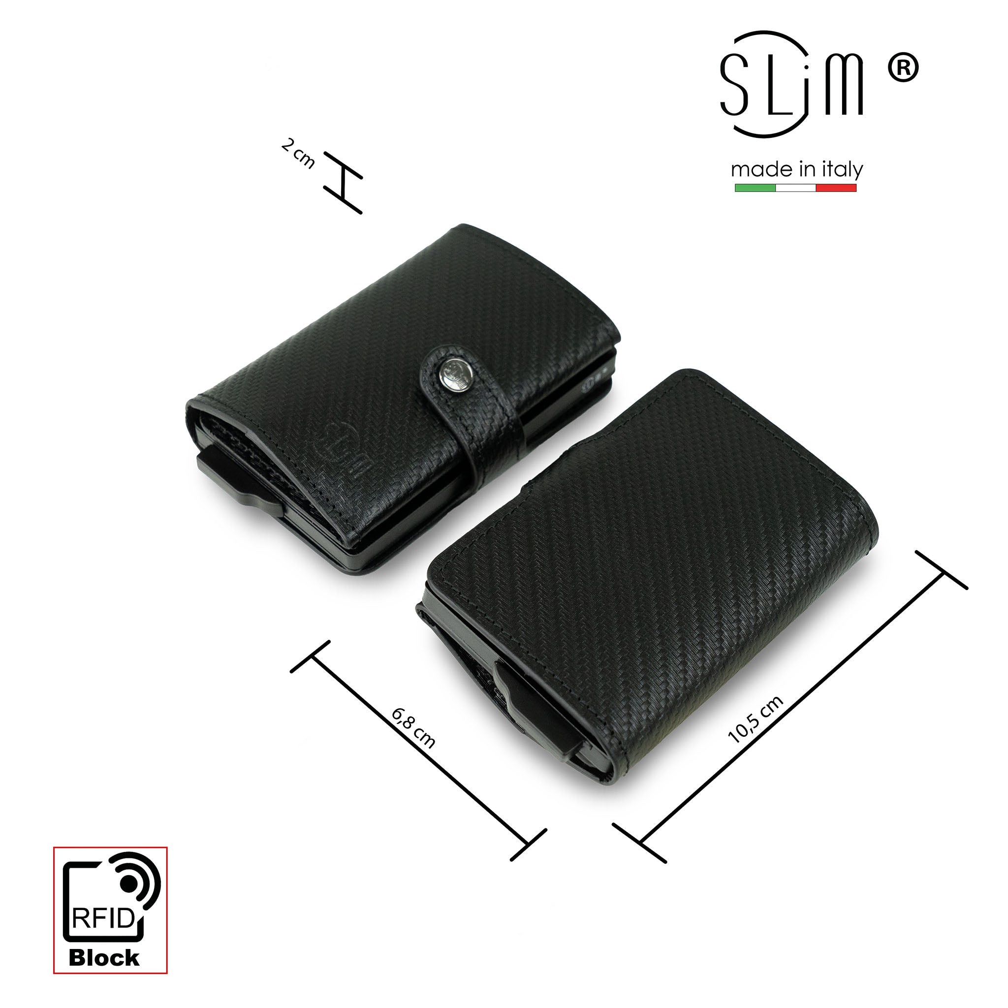 Porta Carte Vera Pelle Carbon Style Nero senza zip