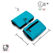 Porta Carte Vera Pelle Carbon Style Azzurro con zip
