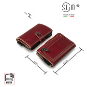 Porta Carte Vera Pelle Concia Al Vegetale Rosso Zip