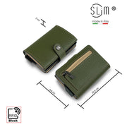 Porta Carte Vera Pelle Stampa Cinghialino Verde/Beige con ZIp