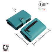 Porta Carte Vera Pelle Turchese con zip porta monete