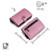 Porta Carte Vera Pelle Bottalato Metal Rosa
