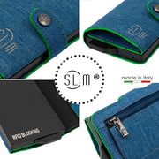 Porta Carte Jeans Bordino Verde con zip porta monete