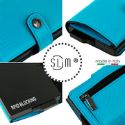 Porta Carte Vera Pelle Carbon Style Azzurro con zip