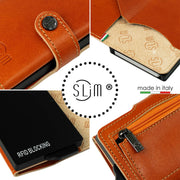 Porta Carte Vera Pelle Concia Al Vegetale Arancio Zip