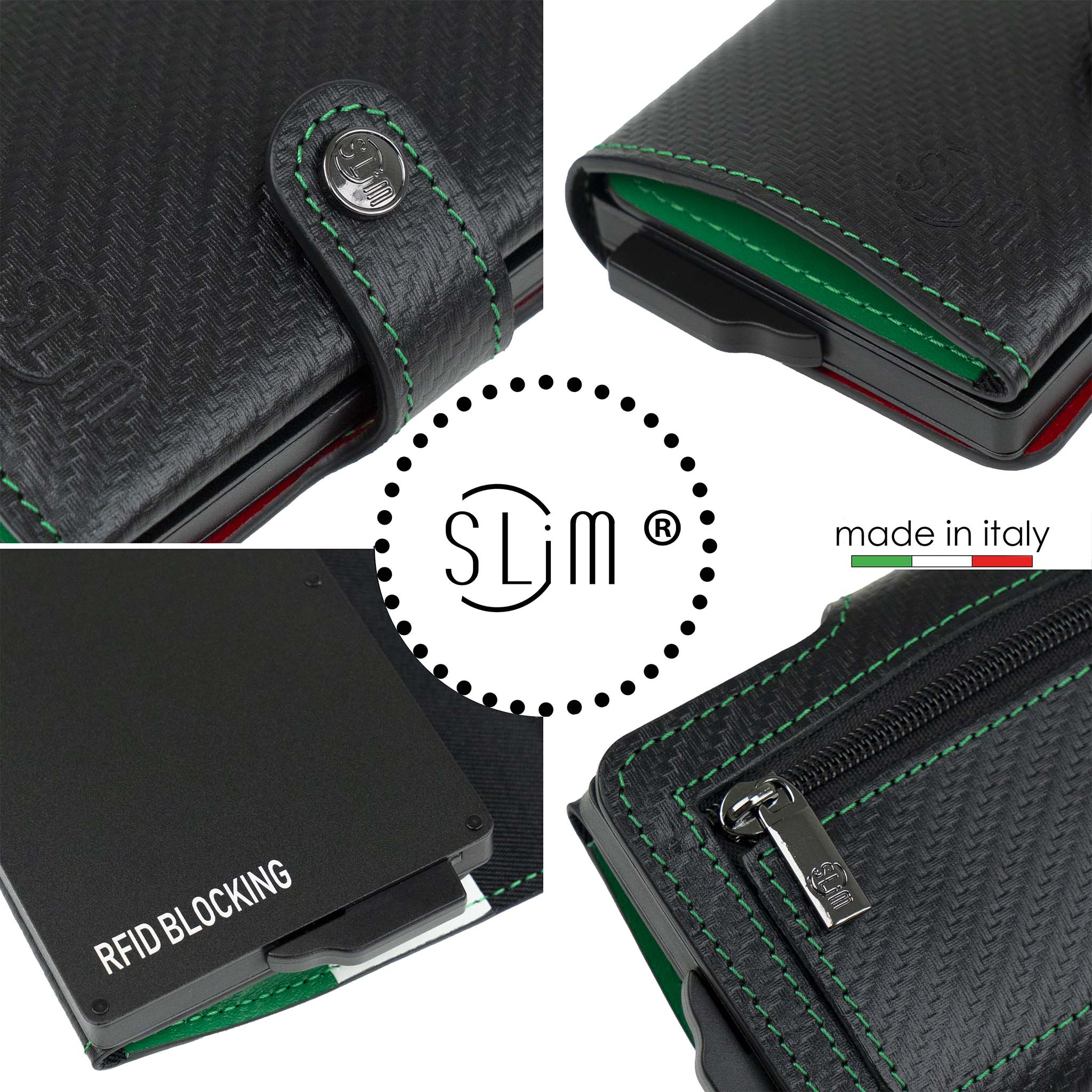 Porta Carte Vera Pelle Carbon Style Tricolore Italia