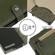 Porta Carte Vera Pelle Stampa Cinghialino Verde/Beige con ZIp