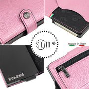 Porta Carte Vera Pelle Bottalato Metal Rosa