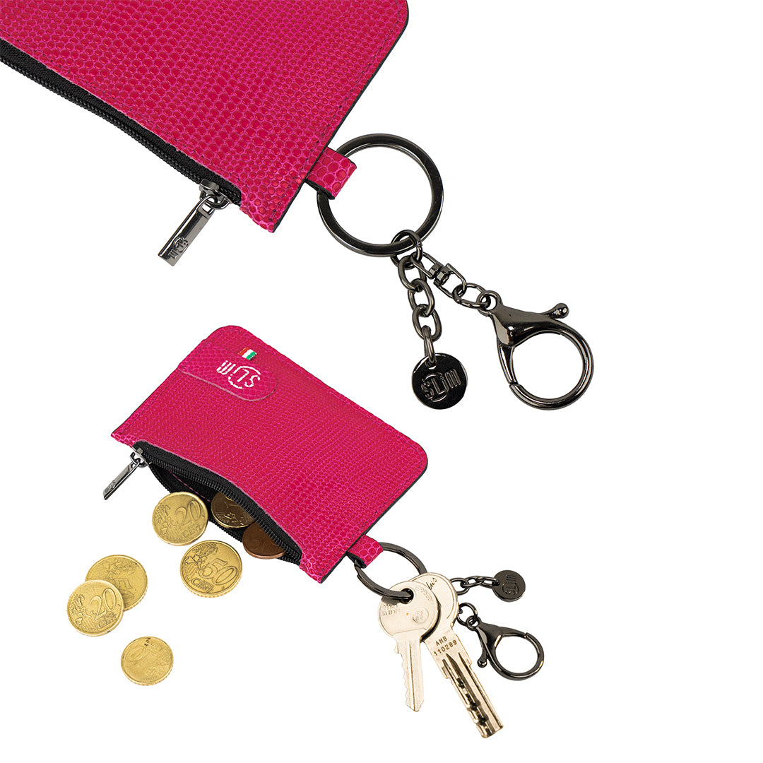 Portachiavi-Portamonete SLim®️ Vera Pelle Tejus Fucsia