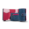 Porta Carte Jeans e Vera Pelle Fucsia Bottalata con zip porta monete